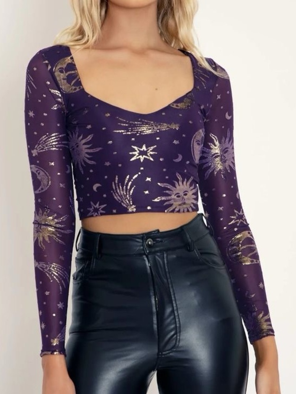 Blackmilk Burned Velvet Sun and Moon Top Purple Size L NWT